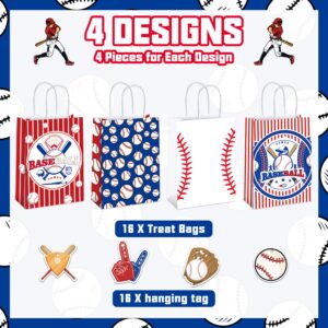 Mpanwen Baseball Goodie Bags, 16 Pcs Baseball Themed Party Favor Candy Treat Gifts Bags With Handle for Birthday Baby Shower Holiday Party Decorations