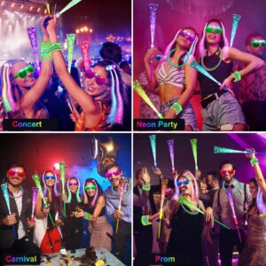 OLUPP 148 PCS Glow in the Dark Party Supplies, 16 PCS Glow Fiber Optic Wands, 14 PCS LED Glasses, 100 PCS Glow Sticks and 18 PCS LED Hair Clips Fiber Optic for Glow Party, Wedding, Concert, Birthday