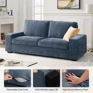 EASELAND 71.25" Loveseat Sofa Couch for Living Room, Chenille Modern Sofa Couch, Deep-Seated Sofa with Solid Wood, Metal and Removable Cover Easy to Install 2 Seats(Blue)