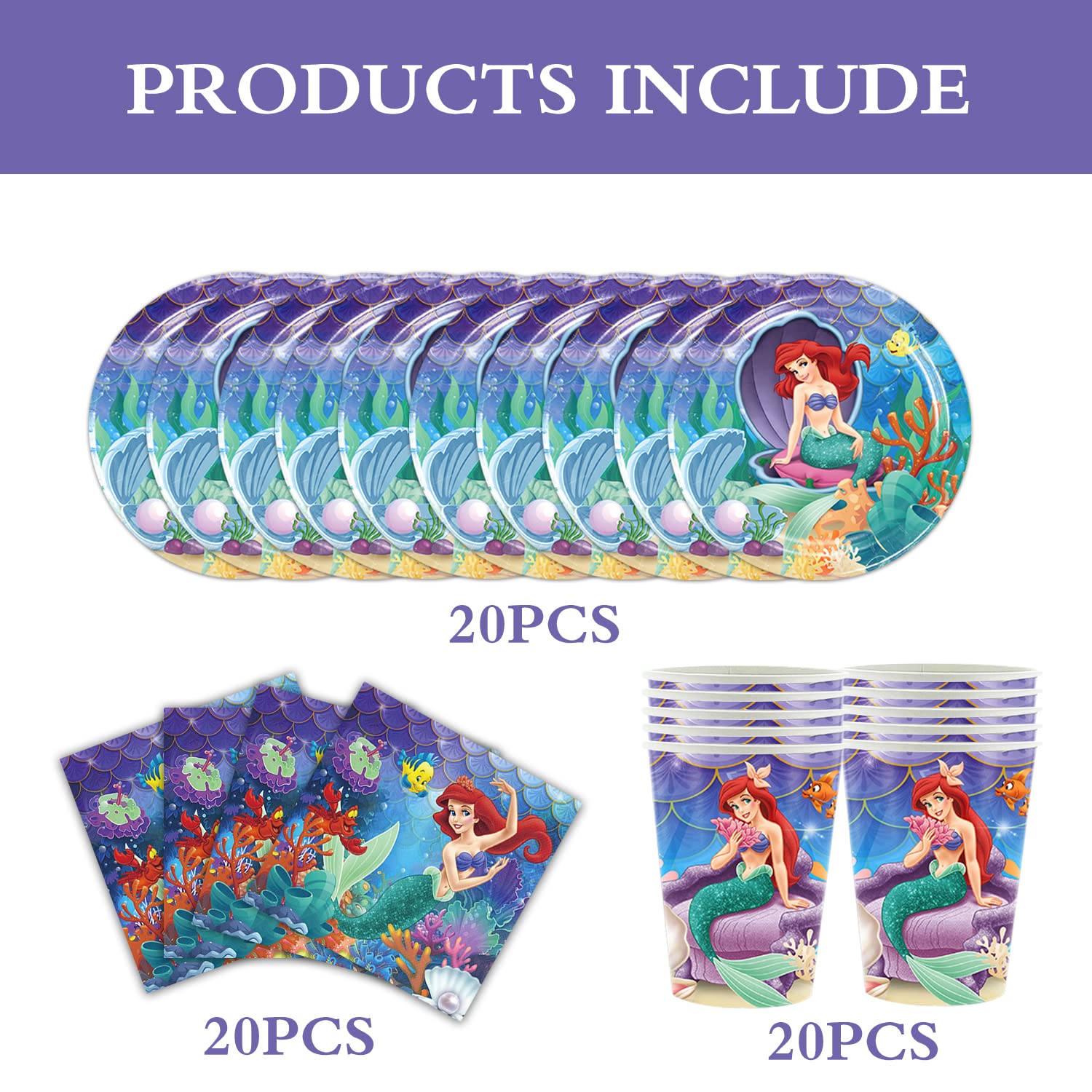 Mermaid Party Supplies Mermaid Birthday Party Favors Includes Cups Plates Napkins for Mermaid Birthday Baby Shower Decor