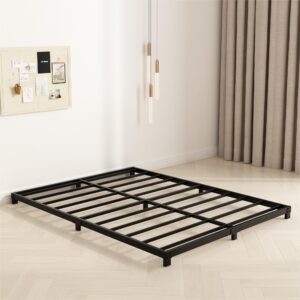 YUSENHEEI 4 Inch King Size Bed Frame, Heavy Duty Metal Platform Low King Bed Frame, No Box Spring Needed, Noise Free, Easy Assembly, Black