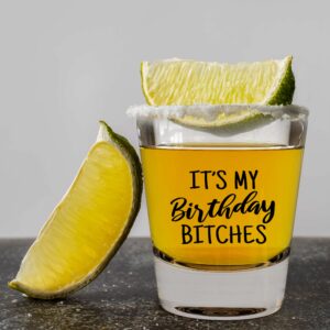 LitGifts Its My Birthday Shot Glass, 21st Birthday Gifts for Her, 21st Birthday Shot Glass for Her, Birthday Glasses for Women, 1.75 Ounce Shot Glass in Black, Small