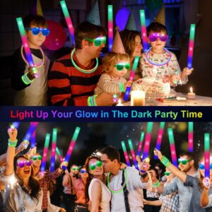 OLUPP 150 PCS Glow in the Dark Party Supplies, 16 PCS Foam Glow Sticks, 16 PCS LED Glasses, 100 PCS Glow Sticks and 18 PCS Finger Lights for Glow Party, Wedding, Birthday, Concert, Birthday, New Year