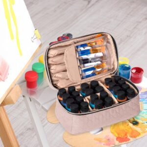 Teamoy Acrylic Paint Organizer Holds 24 Bottles of 2 fl.oz Acrylic Paint, Paint Brush Storage Bag for Art Brush and Craft Supply, Misty Rose