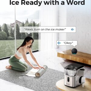 ecozy Smart Nugget Ice Maker Countertop, Pebble Ice Maker with 35lbs/24H Soft Chewable Ice, Self-Cleaning Ice Machine with Voice Control for Home Kitchen Party Bar Office, Stainless Steel