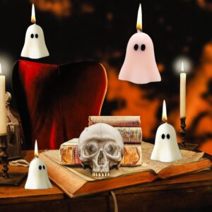 4 PCS Cute Ghost Candles, Scented Halloween Decoration Candles, Novelty Votive Ghost Candle, Votive Candles for Fall Decor Thanksgiving Home Halloween Party Bedroom Room Table Decorations