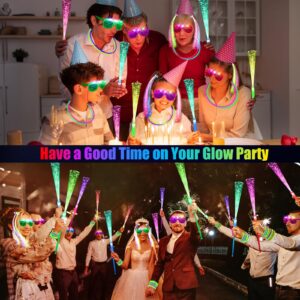 OLUPP 148 PCS Glow in the Dark Party Supplies, 16 PCS Glow Fiber Optic Wands, 14 PCS LED Glasses, 100 PCS Glow Sticks and 18 PCS LED Hair Clips Fiber Optic for Glow Party, Wedding, Concert, Birthday