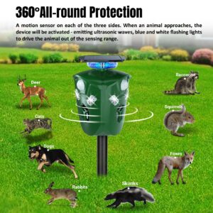 X-PEST 360° Solar Animal Repeller Motion Activated Deer Repellent Devices Ultrasonic Cat Deterrent Outdoor Waterproof Dog Repellent for Yard, Repel Raccoon Skunk Rabbit & More - USB Rechargeable