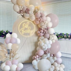 Fog Pink Sand White Boho Ballloons, 144pcs Blush Beige White Pink Balloons for Girl Women Baby Shower Bride Shower Party Decorations……