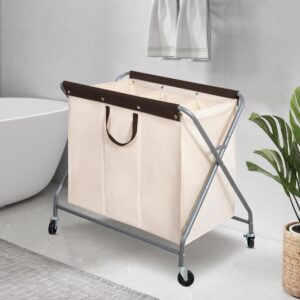 STORAGEIDEAS Laundry Sorter, Heavy Duty Rolling Laundry Hamper Cart, Laundry Basket Organizer With Wheels and Removable Bags, Laundry Room Organization For Dirty Clothes Storage, 3 Section