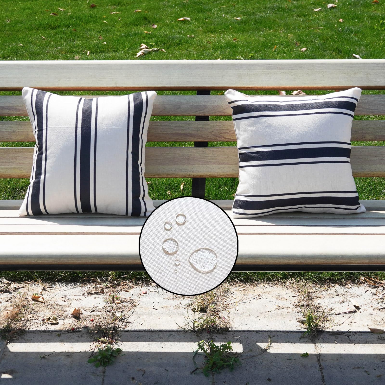 HOMFREEST Outdoor Pillow Cover 16×16 Inch Set of 2 Waterprooof Black and Beige Striped Square Throw Pillowcases Outside Bench Decorations for Patio Furniture Porch Sofa Car