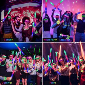 OLUPP 150 PCS Glow in the Dark Party Supplies, 16 PCS Foam Glow Sticks, 16 PCS LED Glasses, 100 PCS Glow Sticks and 18 PCS Finger Lights for Glow Party, Wedding, Birthday, Concert, Birthday, New Year