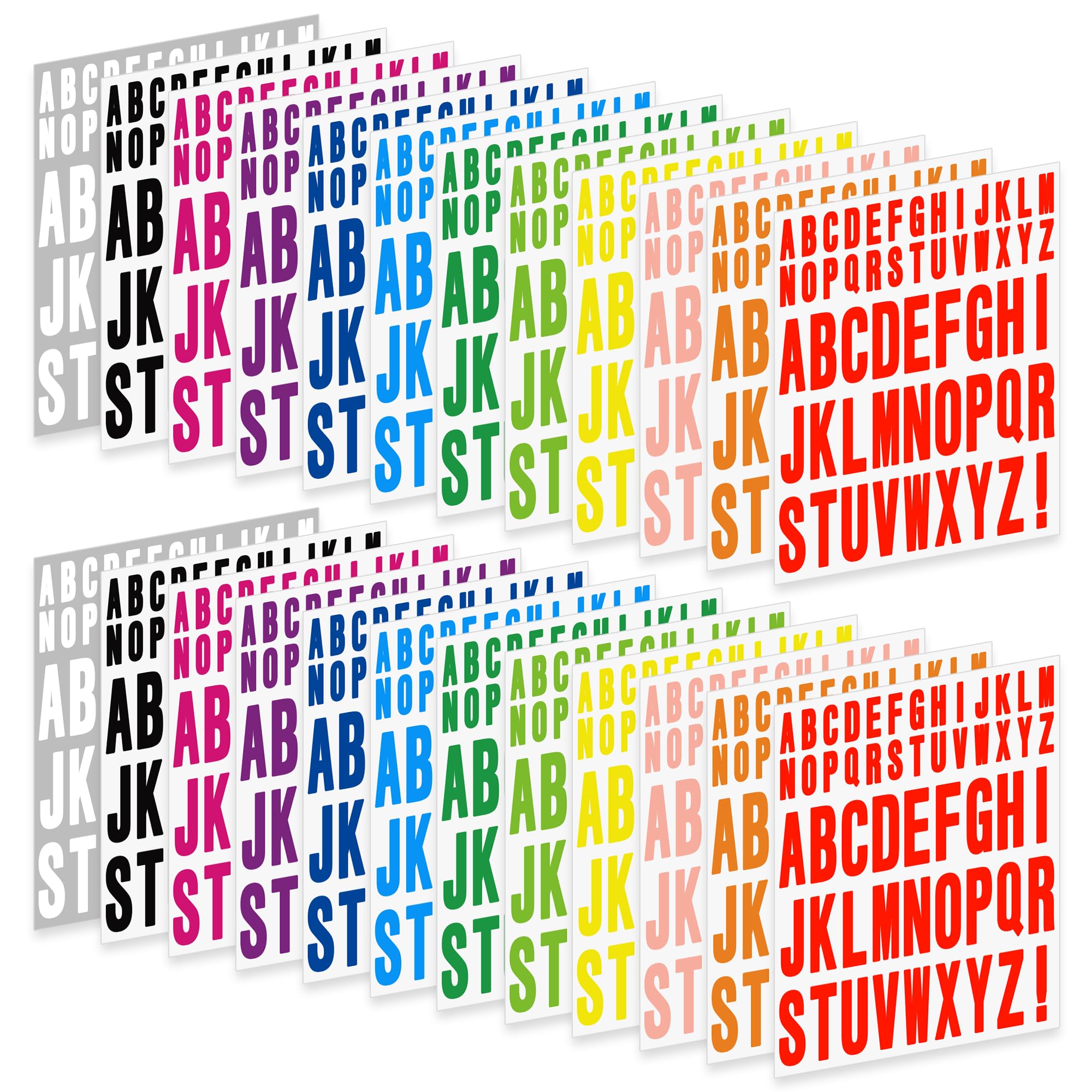 1272 Pcs 24 Sheets Letter Stickers Large Alphabet Stickers 2 Inch 1 Inch Self Adhesive Vinyl Stick on Letters Waterproof Decals for Scrapbooking Mailbox Water Bottles Cup Bulletin Board,12 Colors