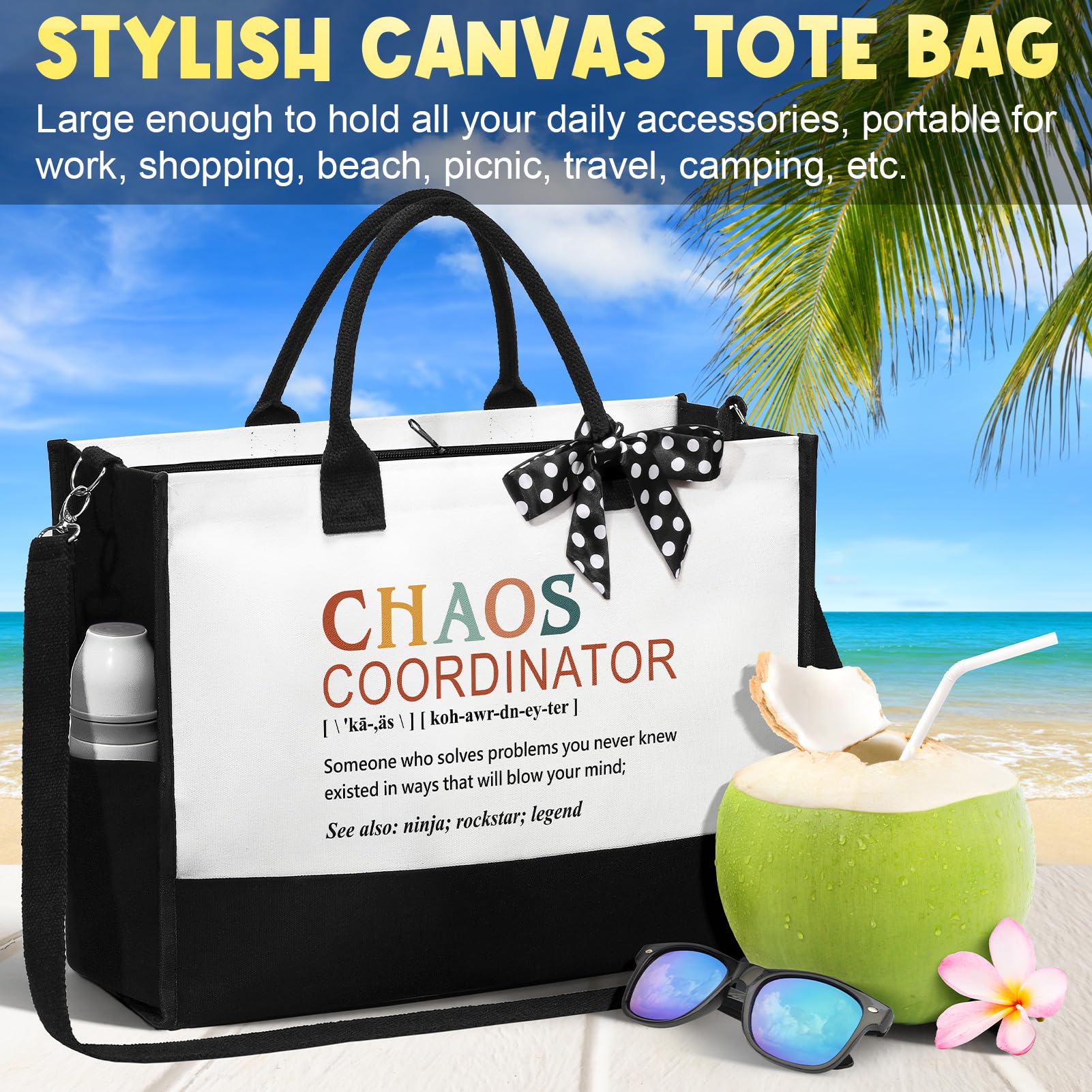 Christmas Coworker Gifts for Women Thank You Gifts, Boss Day Gifts Boss Lady, Birthday Chaos Coordinator Gifts for Manager Office Nurse Teacher Employee Appreciation Gifts - Canvas Tote Bag Makeup Bag