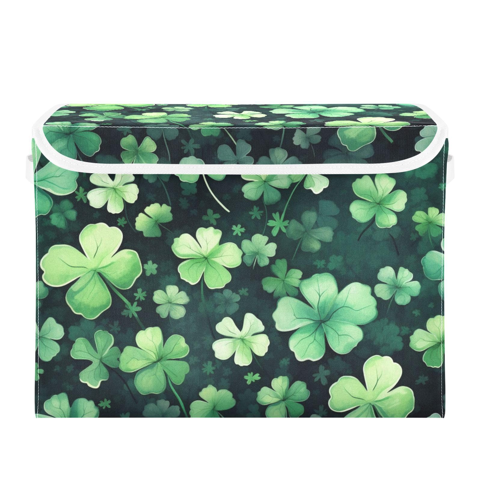 senya St. Patrick's Day Baskets Collapsible Storage Bins with Lids, St Patricks Clover Leaves Storage Boxes Clothes Baskets for Organizing