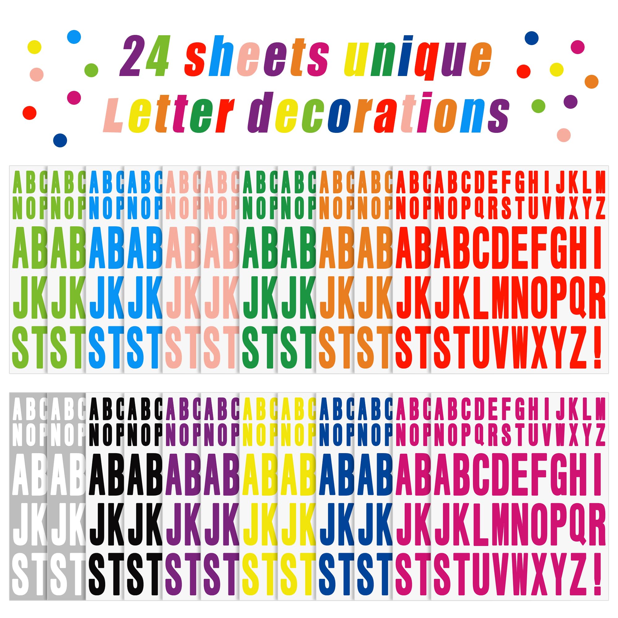 1272 Pcs 24 Sheets Letter Stickers Large Alphabet Stickers 2 Inch 1 Inch Self Adhesive Vinyl Stick on Letters Waterproof Decals for Scrapbooking Mailbox Water Bottles Cup Bulletin Board,12 Colors