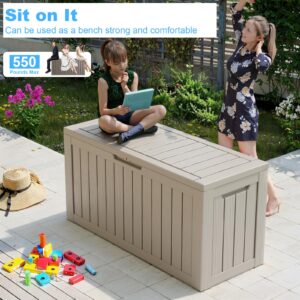 MAIUSCOLI Outdoor Storage Box - Resin Deck Box for Waterproof Lockable, and Doubles as Extra Seating - Perfect for Patio Furniture, Cushions, and Garden Tools. (Grey, 80-Gallon)