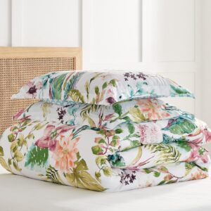 Levtex Home - Malana Duvet Cover Set - King Duvet Cover + Two King Pillow Cases - Tropical - Green, Coral, Plum, Teal - Duvet Cover (106 x 94in.) and Pillow Case (36 x 20in.) - Cotton