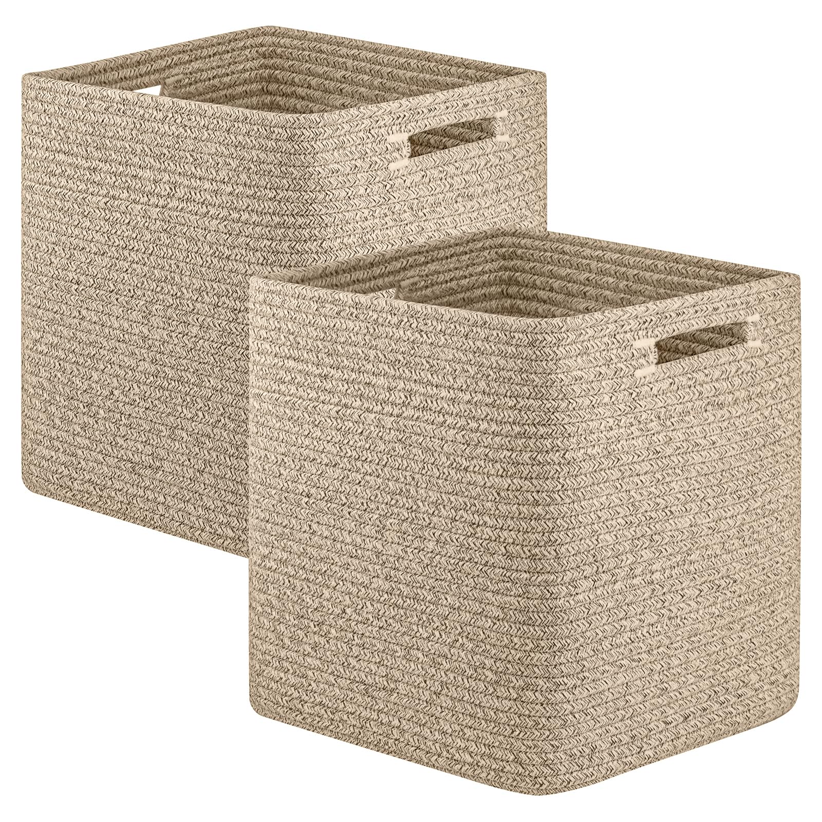 OIAHOMY Storage Cubes, 13 Inch Cube Storage Organizer, Collapsible Storage Bins, Baskets for Organizing, Storage Bins for Shelves-Brown, 2-PACK