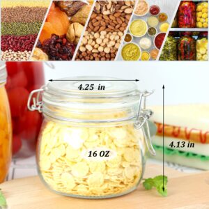 Glass Jar With Airtight Lid 16 Oz (Set Of 2) Wide Mouth Airtight Food Storage Containers Leakproof Canister For Coffee,Sugar,Chocolate Chips,Canning,Candy,Cereal,Spice,Pickle,Cookies,Dried Fruits