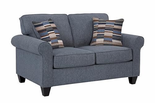 American Furniture Classics Model 8-020-A330V22 Eureka Rolled Arm Loveseat with Two Pillows Love Seats, Blue