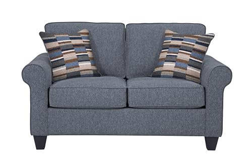 American Furniture Classics Model 8-020-A330V22 Eureka Rolled Arm Loveseat with Two Pillows Love Seats, Blue