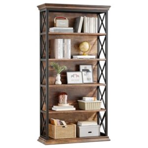 LITTLE TREE 6-Tier Bookcase, 71 Inches Industrial Bookshelves, Floor Standing Display Storage Shelves Tall Bookcase for Home Office, Living Room, Bed Room