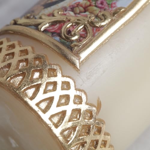 Small Our Lady of Guadalupe Devotional Candle with Gold Toned Wax Details, 4 ¾ Inches