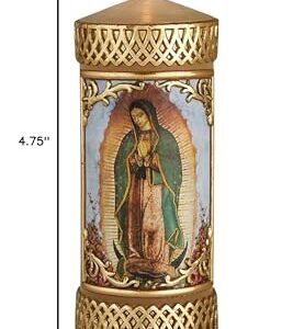 Small Our Lady of Guadalupe Devotional Candle with Gold Toned Wax Details, 4 ¾ Inches