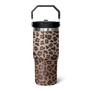 qwpmvhsak 30 oz tumbler with handle,leopard print skinny vacuum insulated tumbler with flip straw,cute cheetah print cups water bottle coffeetravel tumbler, leopard decor/accessories for women