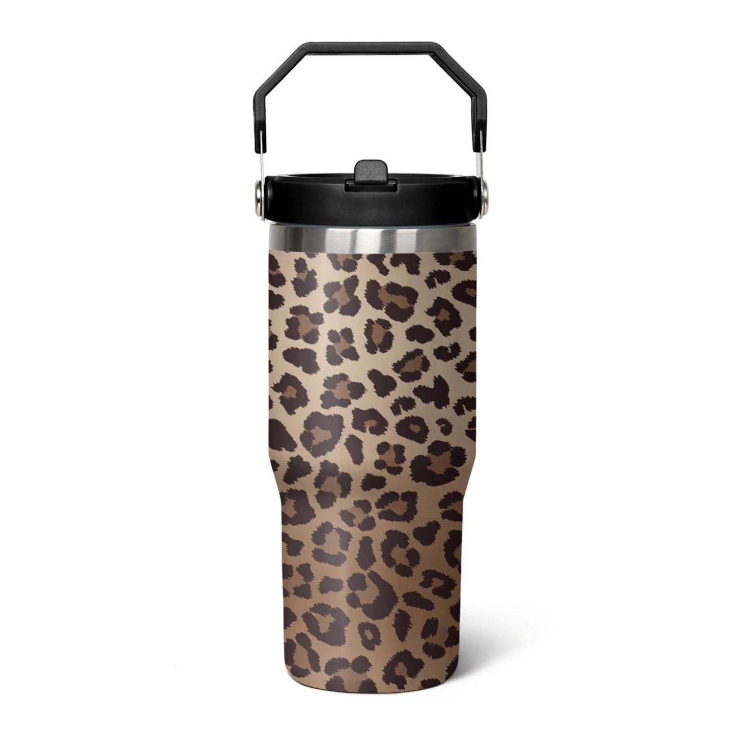 qwpmvhsak 30 oz Tumbler With Handle,Leopard Print Skinny Vacuum Insulated Tumbler With Flip Straw,Cute Cheetah Print Cups Water Bottle CoffeeTravel Tumbler, Leopard Decor/Accessories for Women