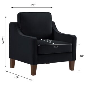 Modern Velvet Single Sofa Chair, Upholstered Accent Armchair with Thickened Cushion, Comfy Reading Chair with Solid Wooden Legs for Living Room, Bedroom, Apartment, Black