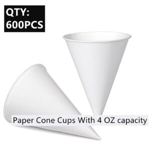 HningBuyox 600 Pack Cone Water Cups, 4OZ Disposable Paper Snow Cups for Water Dispenser, Office Water Cooler, Sports Teams Fundraiser Craft Funnel for Shaved Ice Oil Protein Powder Drinks