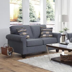 american furniture classics model 8-020-a330v22 eureka rolled arm loveseat with two pillows love seats, blue