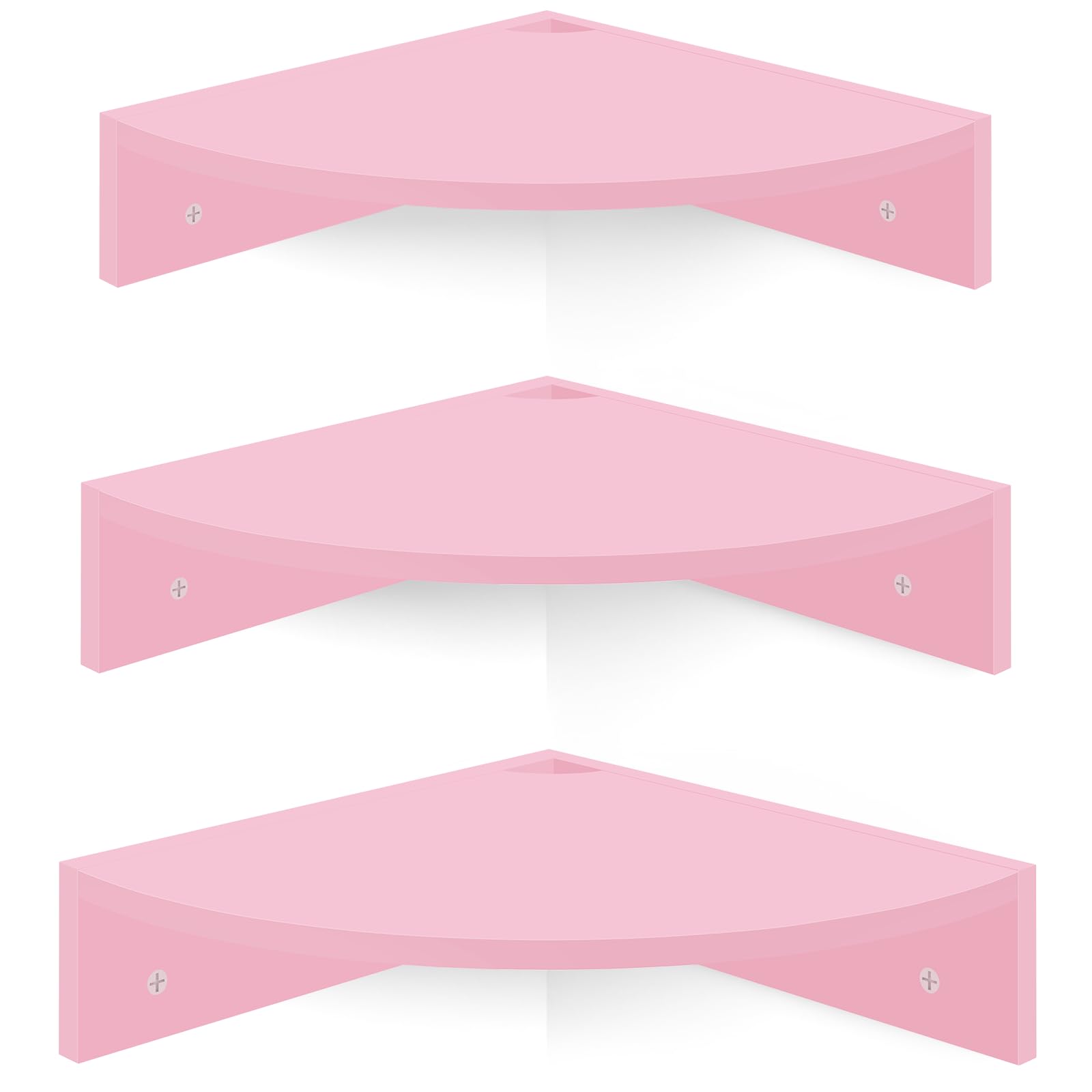 Homode Corner Shelf Wall Mount, Set of 3 Corner Floating Shelves with Cable Hole, 3 Tier Wood Corner Hanging Shelves, Living Room Bedroom Bathroom, Pink