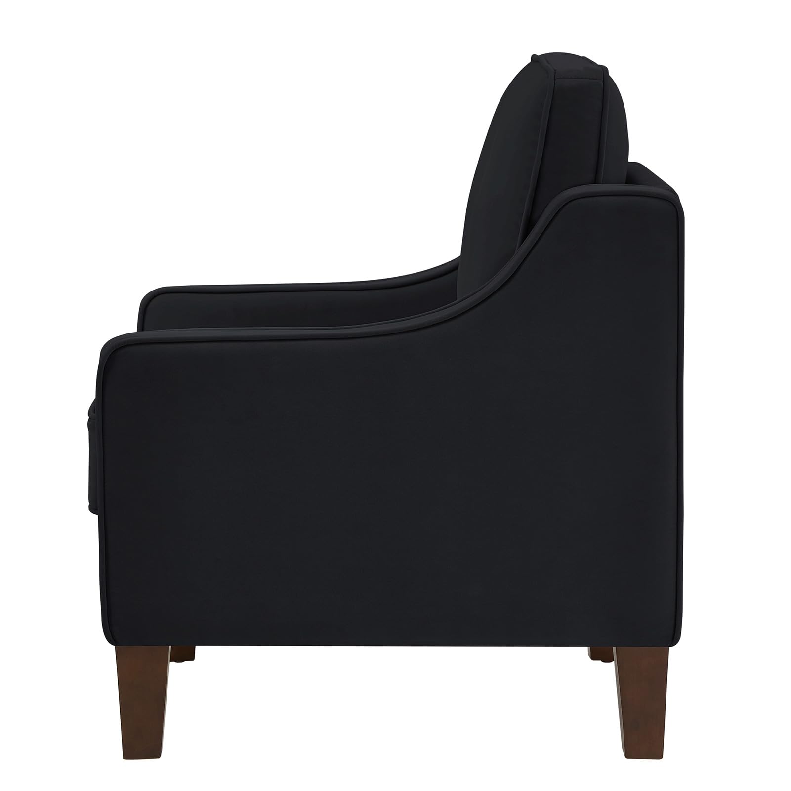 Modern Velvet Single Sofa Chair, Upholstered Accent Armchair with Thickened Cushion, Comfy Reading Chair with Solid Wooden Legs for Living Room, Bedroom, Apartment, Black