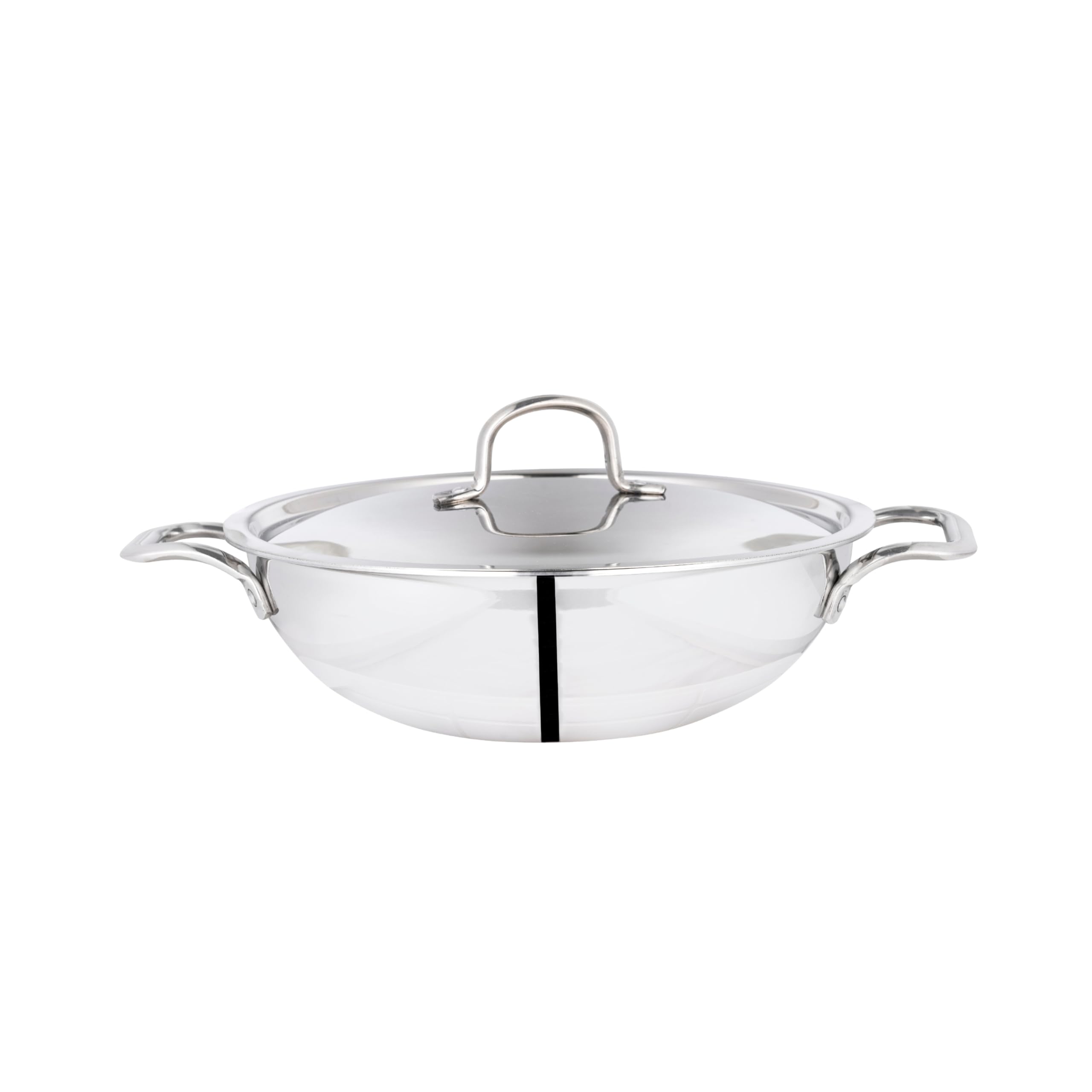 WG inc TRIPLY Stainless Steel Kadhai with Lid - Tri-Ply Wok Cookware - Sauces, Stews, Deep Frying Saute Pan Induction Friendly - Dishwasher Safe (9.5" Dia) (2.5 QT / 2.4 Litres)