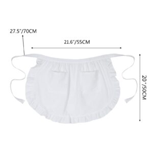 Tosewever Waist Aprons for Women with Pockets, Waitress Costume Apron for Party Cooking Kitchen (Waist Style, White)