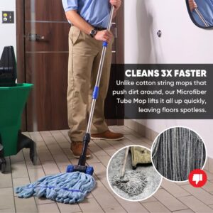 Commercial Mop Head Replacement – 2 Pack Blue Medium Microfiber Tube Mop | Industrial Wet Mops | Refill Heads, Machine Washable, Heavy Duty | Hardwood, Tile, Laminate, Vinyl Floors