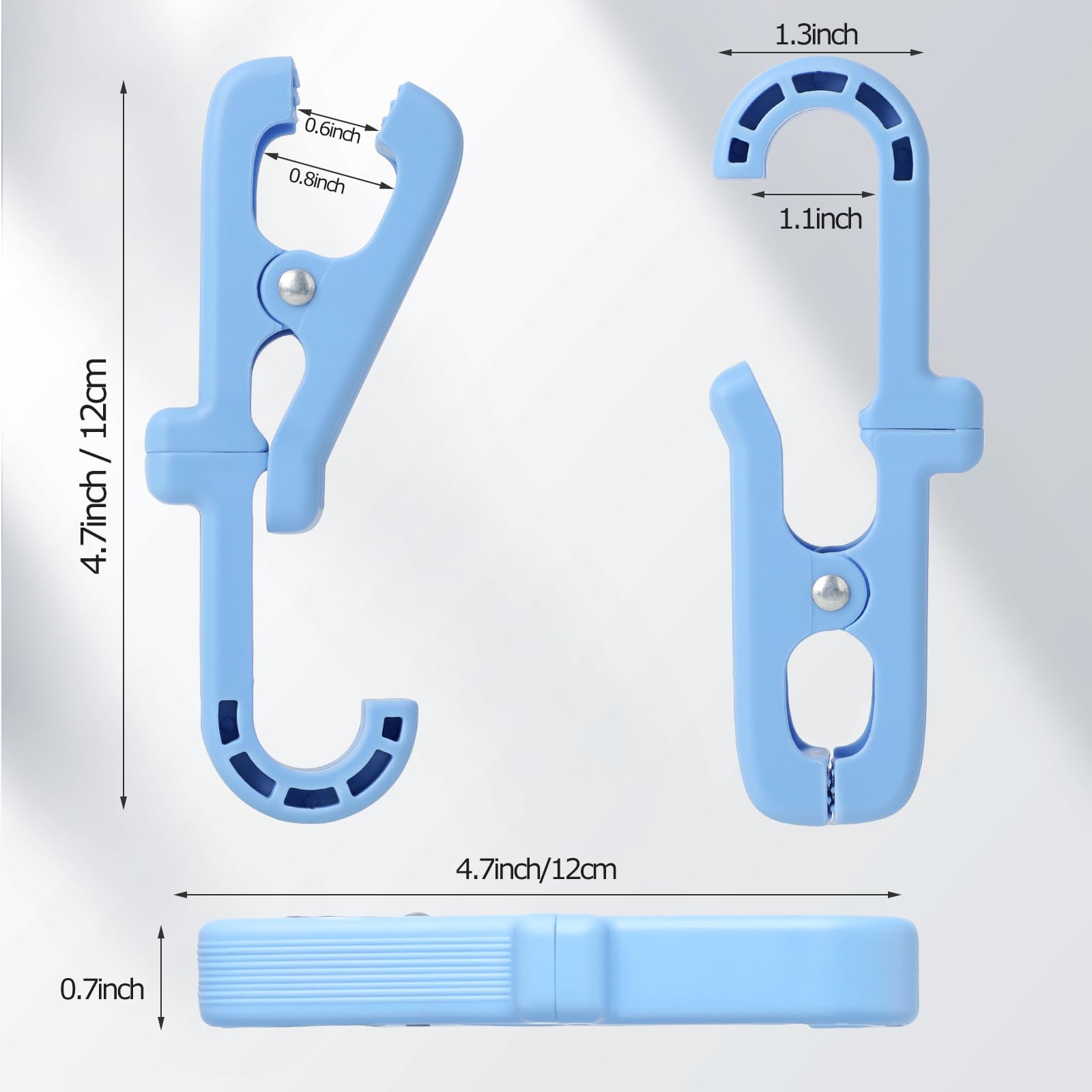 8PCS Plastic Clips for Hanging,Heavy Duty Hanger Clips with Bag,Large Swivel Clothes Pins with Hooks for Bathroom Wardrobe,Strong Laundry Hooks with Clips for Socks Boot Bras Towels（Blue）