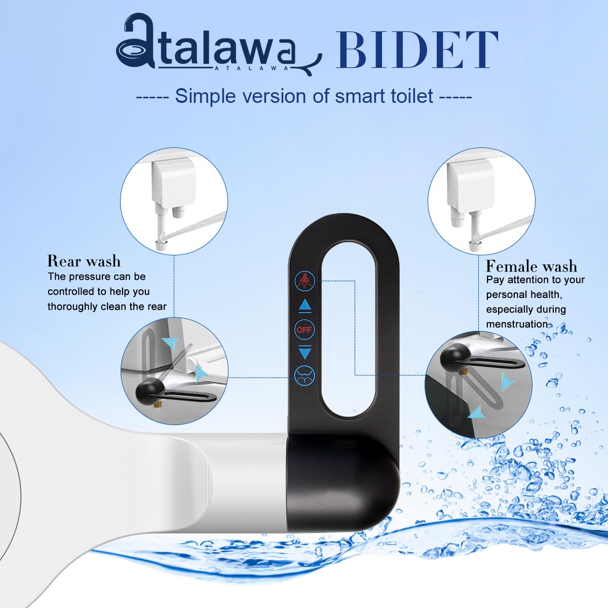 Bidet Toilet Seat Attachment Ultra Slim Bidet With Self Cleaning Dual Nozzle Adjustable Water Non Electric Bidet Fresh Water Spray for Sanitary and Feminine Wash (Black)