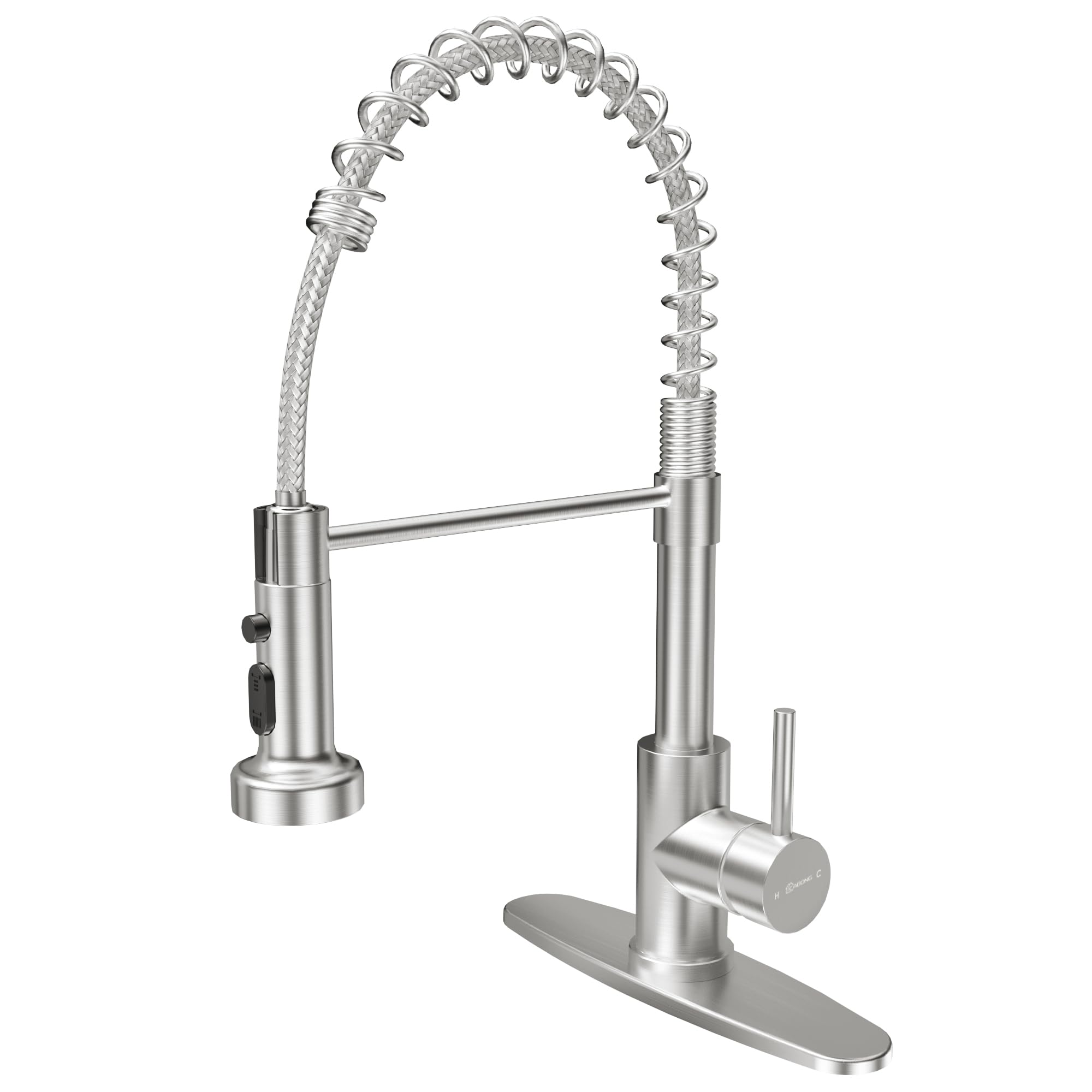 CABONG Kitchen Sink Faucet with Deck Plate, Kitchen Faucets with Pull Down Sprayer Stainless Steel Single Handle 1/3 Hole Commercial Industrial - Brushed Nicke