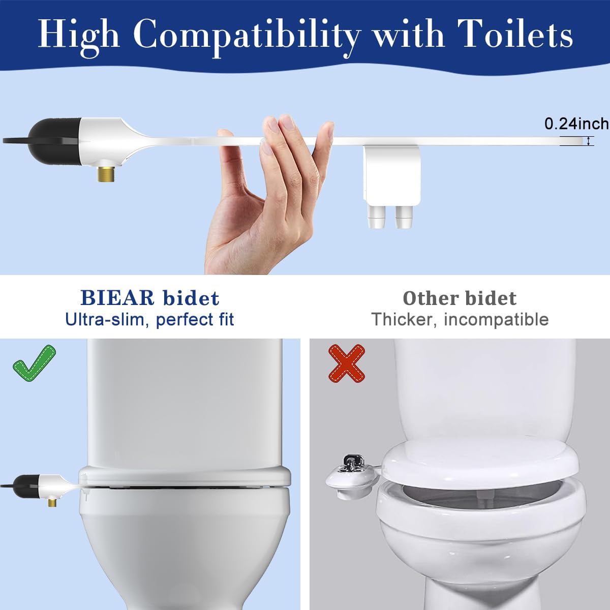 Bidet Toilet Seat Attachment Ultra Slim Bidet With Self Cleaning Dual Nozzle Adjustable Water Non Electric Bidet Fresh Water Spray for Sanitary and Feminine Wash (Black)