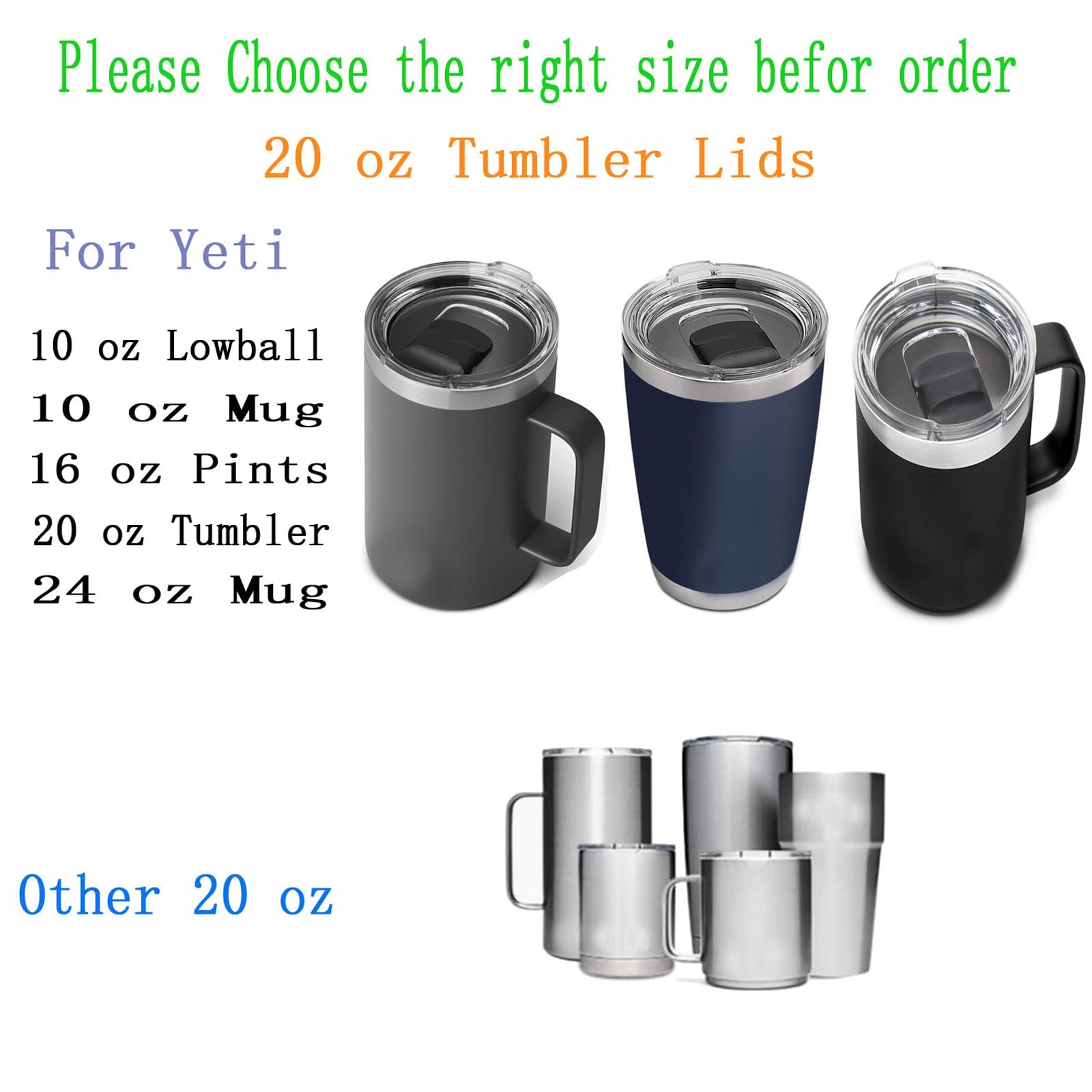 Tumbler Lids for Yeti, 2 Pack Replacement Lids for Yeti 20 oz Tumbler with Magnetic Slider Replacement, 10/24 oz Mug, 10 oz Lowball, Compatible for Ozark Trail, Old Style Rtic(Black+Black)