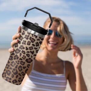 qwpmvhsak 30 oz Tumbler With Handle,Leopard Print Skinny Vacuum Insulated Tumbler With Flip Straw,Cute Cheetah Print Cups Water Bottle CoffeeTravel Tumbler, Leopard Decor/Accessories for Women