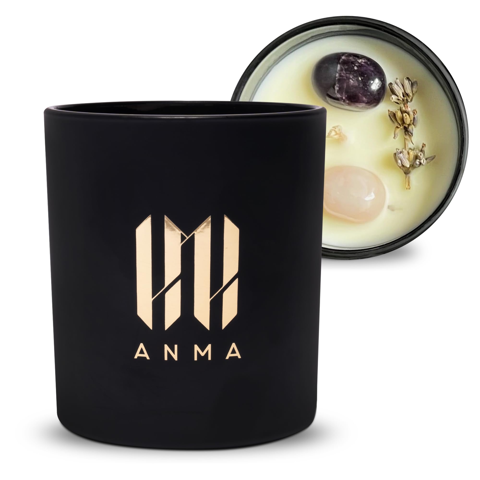 ANMA Luxury Candle - Pink Champagne Fragrance - 18.5oz Handcrafted Soy Wax Candle with Precious Stones & Botanicals - 50-Hour Clean Burn - Vegan Aromatherapy for Relaxation, Rejuvenation & Elegance