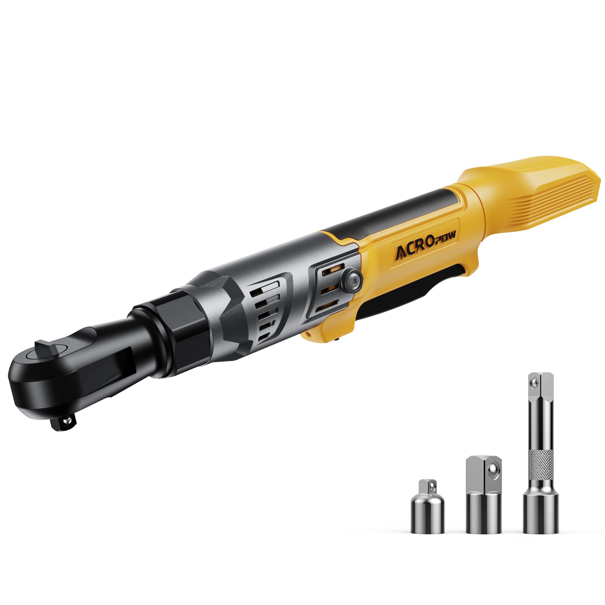 ACROPOW 3/8" Cordless Ratchet Wrench, Compatible with DEWALT 20V MAX Battery, 74Ft-Lbs Brushless Motor Electric Ratchet with Variable Speed, 1/2" & 1/4" Adapters, 3" Extension Bar (Tool Only)