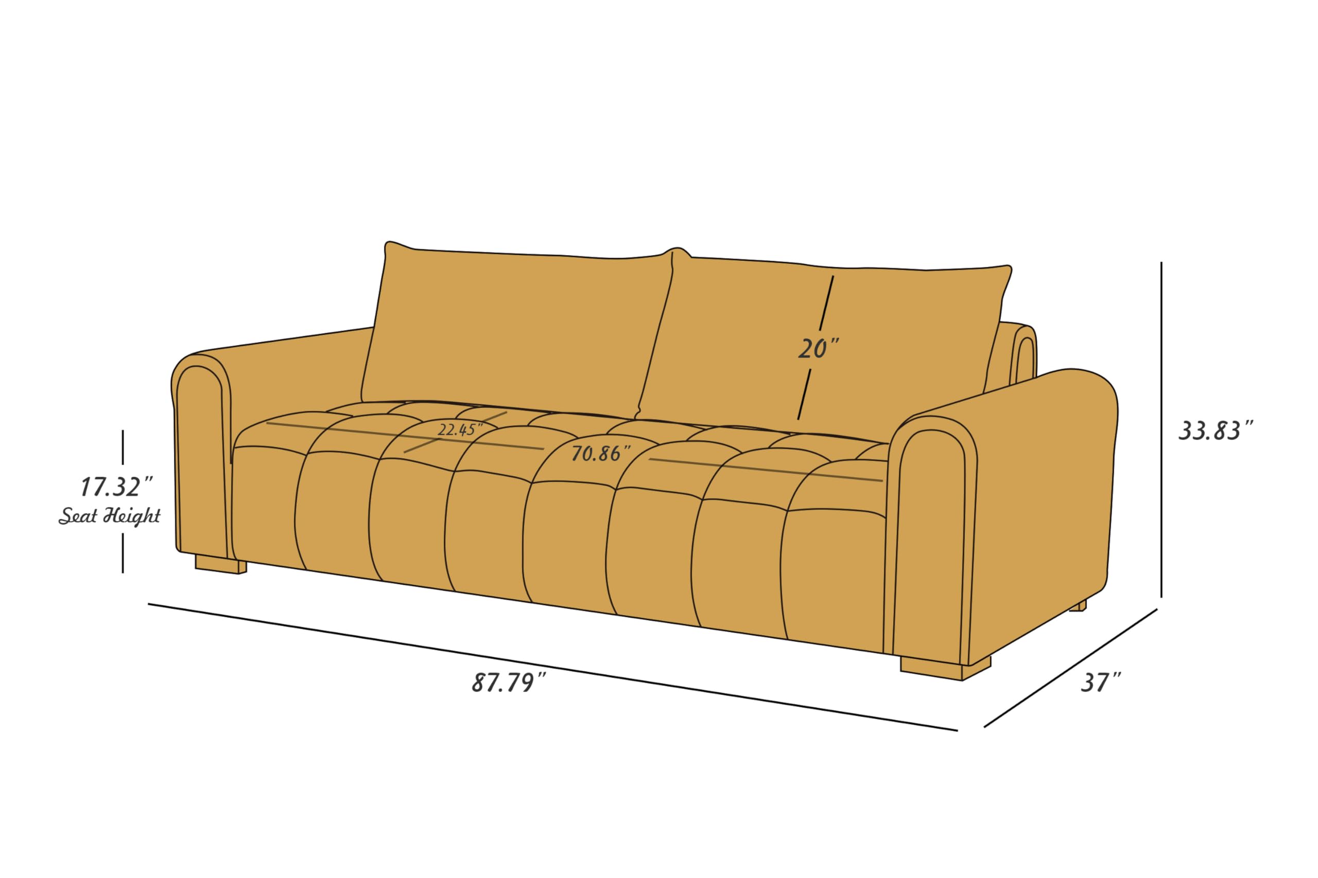 VANOMi 87" Loveseat Sofa, Comfortable Thick Cushion Living Room Couch, Easy-to-Install Apartment Sofa Couch, Boucle, Curry