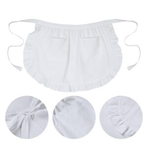 Tosewever Waist Aprons for Women with Pockets, Waitress Costume Apron for Party Cooking Kitchen (Waist Style, White)