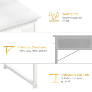 DLisiting White Small Desk with Fabric Drawers - 32 Inch Vanity Desk with Storage Drawer and Bag for Bedroom, Study Writing Table for Small Spaces, White